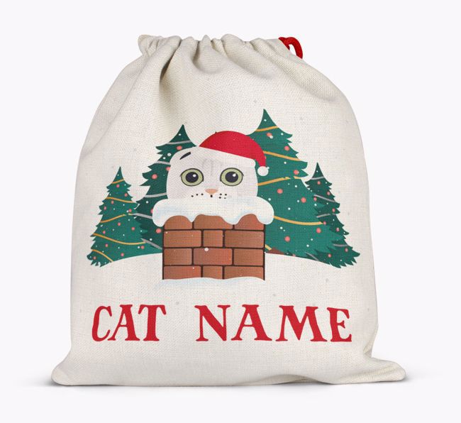 Peeking Cat with Santa Hat: Personalized {breedCommonName} Santa Sack 